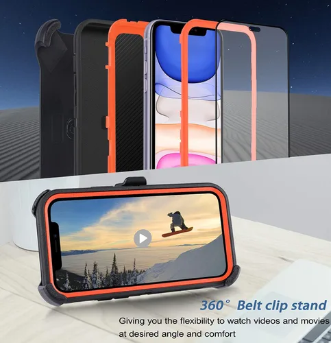Miniatura 3 de Funda para iPhone 11 con funda de clip para cinturón y 2 protectores de pantalla, protección completa, resistente, a prueba de golpes, funda