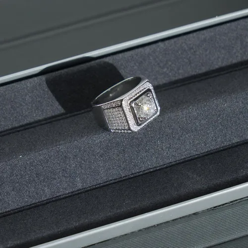 Miniatura 4 de Anillos de moissanita para hombre, 1 quilate de 0.256in, centro solitario, moissanita, anillo de boda para hombre, aniversario, cumpleaños, promesa