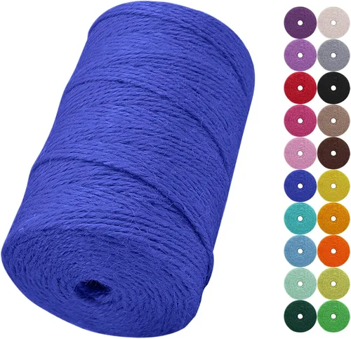 Miniatura 44 de Cuerda de yute natural de 0.079 pulgadas y 328 pies para manualidades, cuerda de yute de colores de 3 capas para envoltura de regalos, jardinería