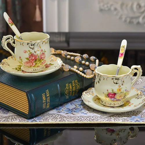 Miniatura 4 de Tazas de té y platillos (flores - 8 onzas), juego de tazas y platillos florales, juego de tazas de té vintage, juegos de té para mujeres, juego