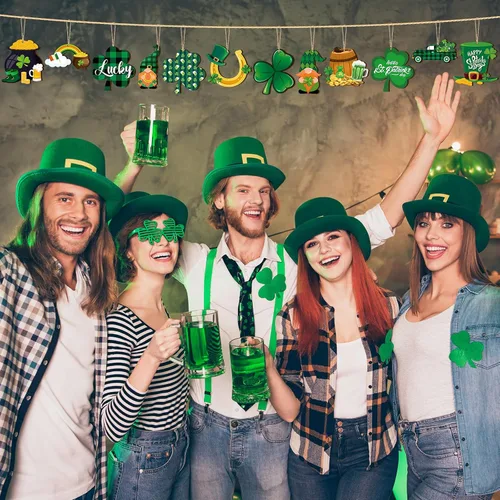Miniatura 3 de Ferraycle 36 adornos de árbol del día de San Patricio, adornos de madera de trébol para árboles pequeños, decoraciones de trébol, gnomo, trébol