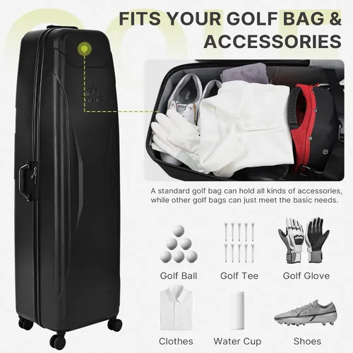Miniatura 3 de UNIHIMAL Funda rígida de viaje de golf con ruedas, diseño de carcasa rígida de PC, impermeable, duradera y de gran capacidad, funda de viaje de golf