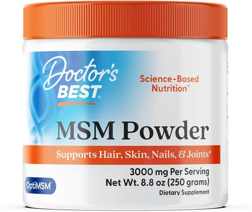 Doctors Best MSM en polvo, apoya el cabello, la piel, las uñas y las articulaciones, sin OMG, sin gluten, sin soja, peso neto vegano, 8.8 oz (250
