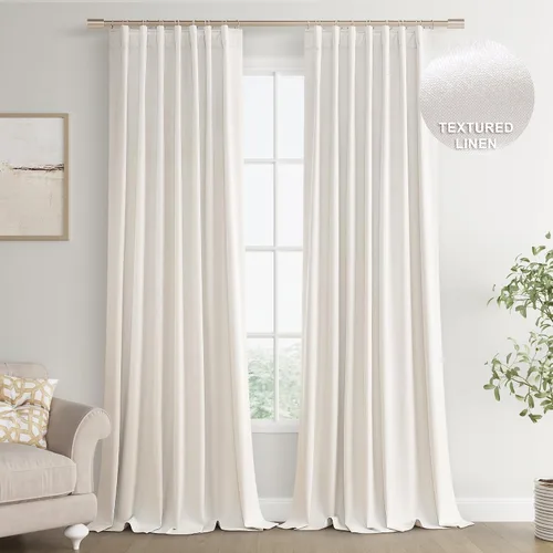 Miniatura 22 de Joywell 2 cortinas opacas 100%, lino, beige natural, trabillas traseras/cinta con ganchos, aislantes, de dormitorio, comedor, sala, puerta corrediza
