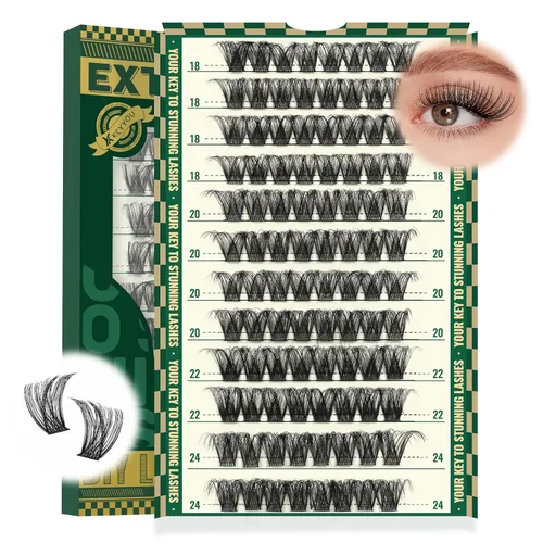 Miniatura 17 de KEYYOU Racimos de pestañas, 96 piezas de extensiones de pestañas DIY, rizado D de 16 mm, negro, realista, no irritante, fácil de colocar en casa