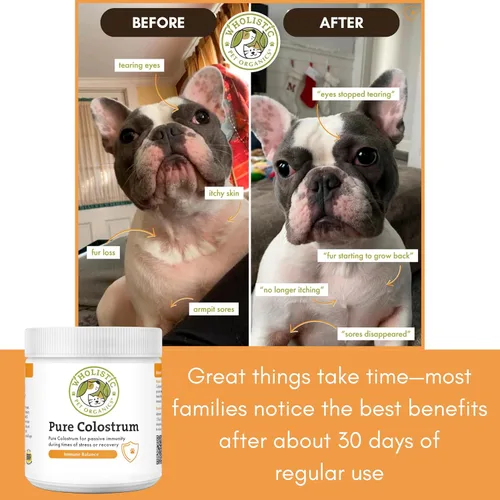 Miniatura 5 de Wholistic Pet Organics Calostro para perros y gatos, calostro bovino en polvo, alivio de alergias para gatos y perros, apoyo inmunológico y alivio