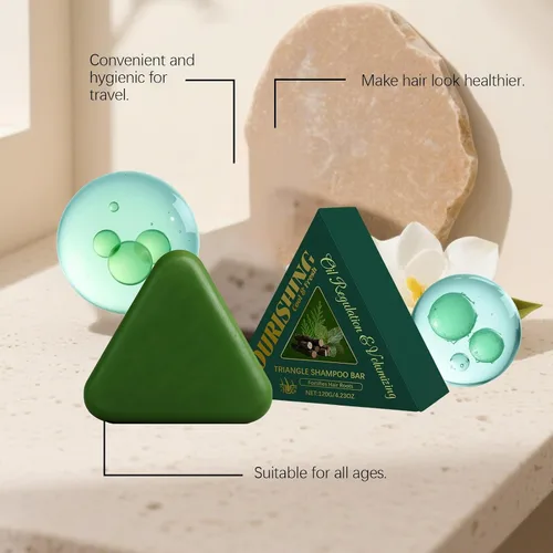 Miniatura 6 de Barra de champú triangular nutritiva a base de hierbas para cabello dañado – Crecimiento del cabello, reparación, control de aceite, limpieza