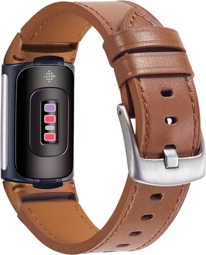 Miniatura 10 de Leather Bands Compatible with Fitbit Charge 5,Replacement Genuine Leather Straps for Women Men,Soft Leather Adjustable Watch Band Replacement