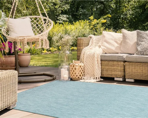 Miniatura 22 de Liora Manne Carmel - Alfombra tejida de perfil bajo de fácil cuidado para interiores y exteriores, color aguamarina, 6 pies 6 pulgadas x 9 pies 4