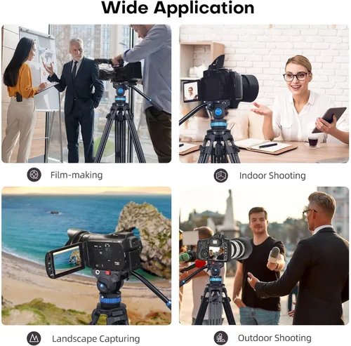 Miniatura 10 de SIRUI AM-25S Trípode de Video, 74.8" Trípode Profesional de Servicio Pesado con Cabezal Fluido de Amortiguación Ajustable para Videocámara, Cámaras