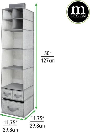 Miniatura 3 de mDesign - Organizador de almacenamiento para barra de guardarropa, 7 estantes, 3 cajones