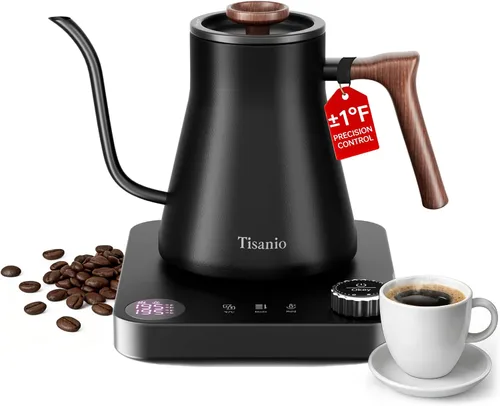 Miniatura 9 de Hervidor eléctrico de cuello de cisne para verter sobre café, control de precisión de ±1 °F, calefacción inteligente de dos etapas, 2 horas