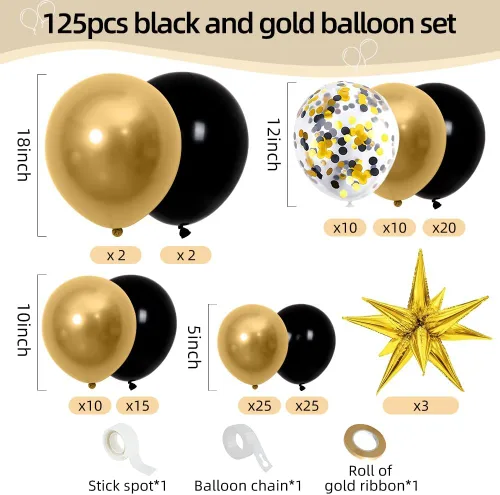 Miniatura 4 de Kit de arco de globos negros y dorados de regreso a clases, 128 unidades, estrella de explosión, globos negros y dorados metálicos de 18/12/10/5