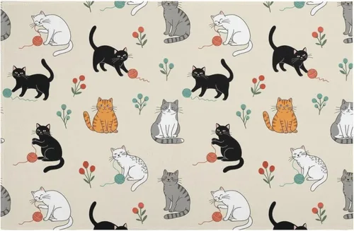 Water Absorbent Bathroom Carpet with Non Slip Backing, Comfortable Beige Cat and Lightweight Floor Mats for Office, Entryway Use Color582