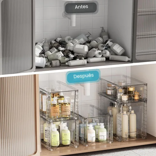 Miniatura 5 de Vtopmart Paquete de 3 cajones de almacenamiento apilables transparentes, organizadores de baño fáciles de montar y almacenamiento con asas, cajones