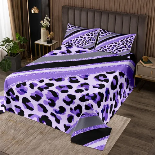 Miniatura 21 de Juego de colcha con lazo para niños, tamaño individual, diseño de cebra y leopardo con purpurina, decoración de habitación para niñas y mujeres