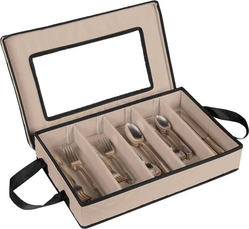 Miniatura 11 de Caja de almacenamiento para cubiertos - Resistente contenedor de almacenamiento para cubiertos de 5 compartimentos con tapa extraíble y asas fáciles