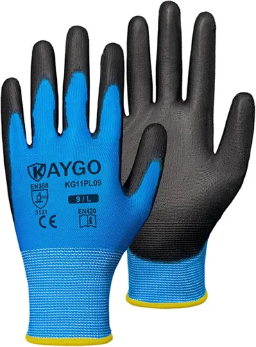 Miniatura 74 de KAYGO KG11PB - Guantes de seguridad con revestimiento delgado de poliuretano, tejido sin costuras, agarre suave en palma y dedos, para trabajo Verde