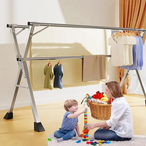 Miniatura 2 de Estante de secado de ropa plegable para lavandería, estante de almacenamiento de ropa para interiores y exteriores, estantes de acero inoxidable
