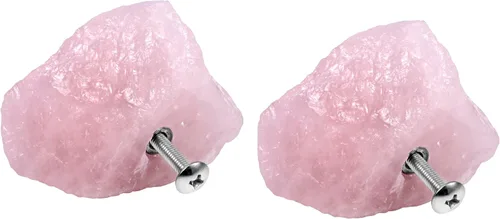 Rockcloud Paquete de 2 pomos de piedra de cristal natural con tornillos para cajones de armario, aparador, decoración de oficina en el hogar, cuarzo