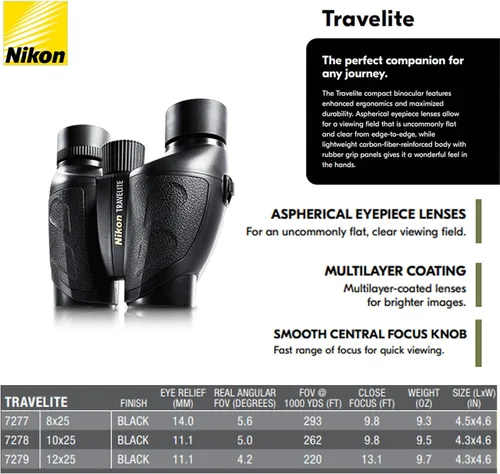 Miniatura 6 de Nikon TRAVELITE EX Binoculars Compact Lightweight Waterproof Fogproof Outdoor Binoculars with Multilayer-Coated Optics Ideal for Birdwatching