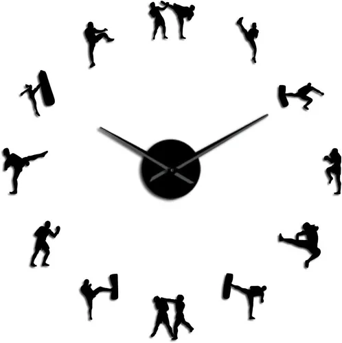 Miniatura 2 de The Geeky Days Arte marcial coreano Figuras de Taekwondo DIY Reloj de pared gigante Kickboxing Karate Guys Pegatinas de pared Decorativo Reloj