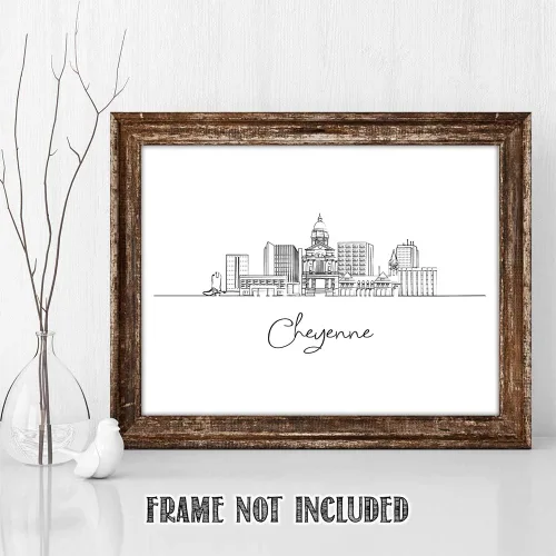 Miniatura 6 de TJ Originals Cheyenne Skyline - Decoración de pared para sala de estar, arte de pared en blanco y negro, imágenes artísticas de línea estadounidense