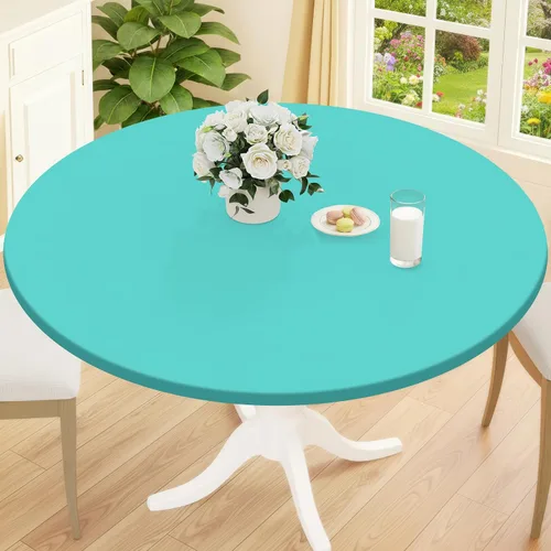 Miniatura 52 de Smiry Mantel redondo de pícnic, fundas de mesa elásticas impermeables para mesas de 18 a 24 pulgadas, manteles de vinilo con parte trasera
