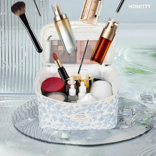 Miniatura 6 de Bolsa de maquillaje, bolsas de cosméticos acolchadas, bolsas de maquillaje florales grandes para mujeres, organizador de maquillaje, bolsa de aseo