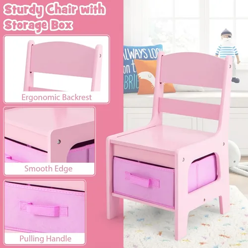 Miniatura 5 de Olakids Juego de mesa y silla para niños, juego de escritorio de madera 3 en 1 con pizarra extraíble, cajón de almacenamiento, mesa de actividades