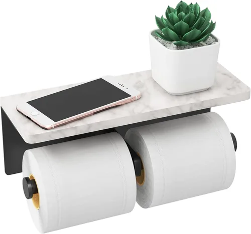 Miniatura 11 de Soporte de papel higiénico de Gypie de mármol con estante, 304 de acero inoxidable con tornillos montado en la pared, soporte para rollo de papel