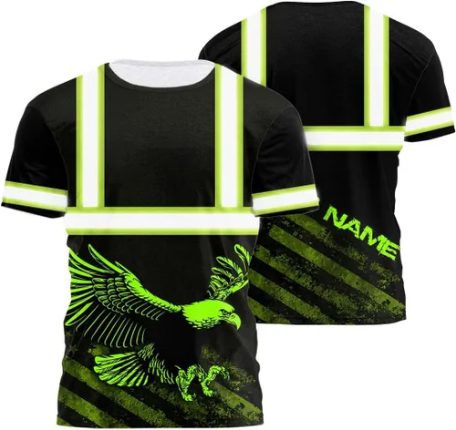Miniatura 22 de Camisa de Alta Visibilidad con Cráneo para Hombre, Camisas Reflectantes de Seguridad con Bandera de EE. UU., Nombre Personalizado para Ropa