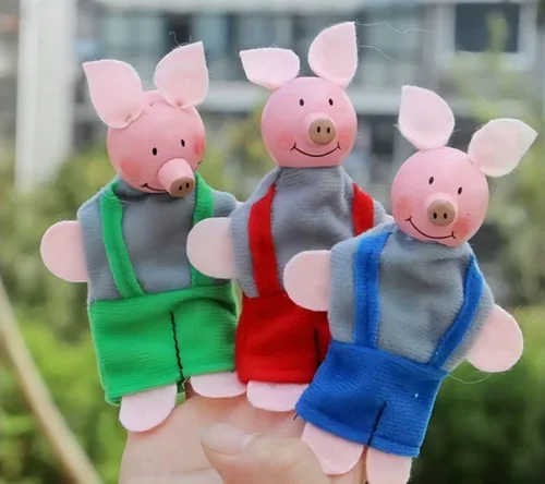 Miniatura 2 de 3 pequeños cerdos y marionetas de dedo de lobo, juguete para contar historias para niños pequeños, disfraz de marioneta de tres cerdos pequeños