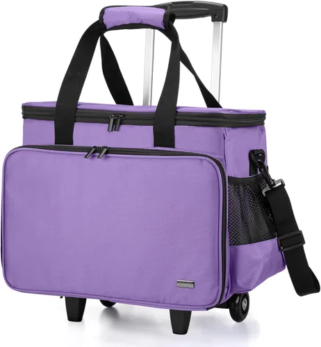 Miniatura 7 de LUXJA Estuche para máquina de coser con plataforma desmontable y almohadilla inferior extraíble, bolsa rodante que se adapta a la mayoría de Morado