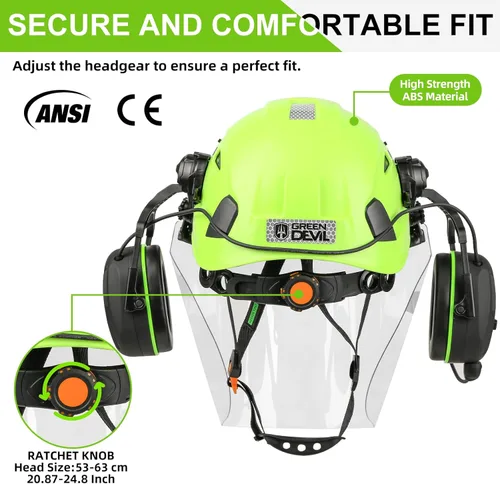 Miniatura 5 de Casco de seguridad para motosierra forestal GREEN DEVIL con orejeras Bluetooth Casco de arborista Casco duro con visera incorporada Protector facial