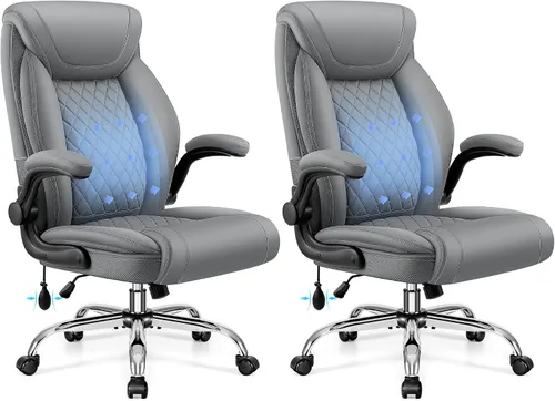 Miniatura 22 de Silla de oficina, silla de escritorio ergonómica grande y alta, silla ejecutiva de cuero para computadora con soporte lumbar ajustable, cómoda silla