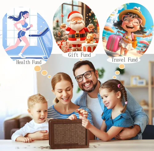 Miniatura 6 de Kakeibo - Caja de madera para ahorrar dinero, alcancía para adultos y niños, banco de monedas para niños y niñas, caja de ahorro de madera