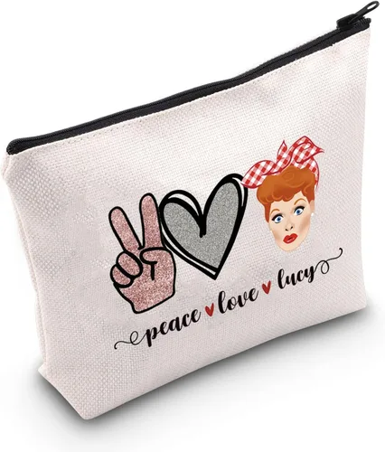 POFULL Regalo inspirado en programas de televisión Lucy Fan Gift Peace Love Lucy Maquillaje Bolsa con cremallera para mujer (bolso de amor de paz