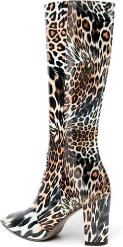 Miniatura 189 de AMBELIGHT Botas altas hasta la rodilla con cremallera y puntera puntiaguda para mujer, de patente sólida, tacón alto, 3.3 pulgadas