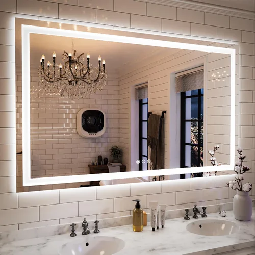 Miniatura 19 de ISKM Espejo LED con marco para baño de 40"x30", espejo de baño LED regulable con luces, antivaho, espejo iluminado frontal y retroiluminado de 3
