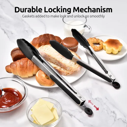 Miniatura 7 de Pinzas de cocina resistentes al calor de 600ºF: U-Taste Juego de pinzas de cocina de silicona de 9+12 pulgadas con puntas de goma antiadherentes