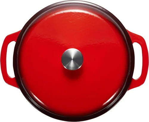 Miniatura 4 de Horno holandés cubierto de hierro fundido esmaltado Amazon Basics, 6 cuartos de galón, color rojo.