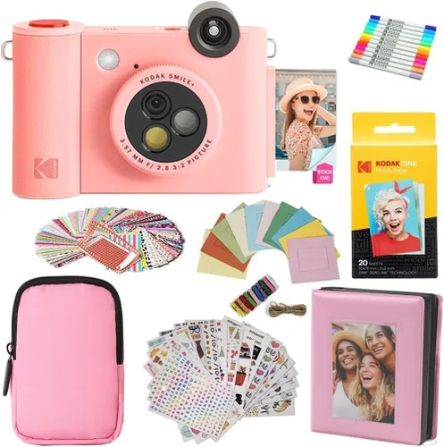 KODAK Smile+ Paquete de regalo para cámara digital instantánea 2 en 1 e impresora fotográfica + estuche + paquete de 20 papel fotográfico Zink con