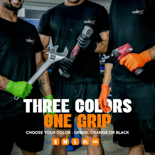 Miniatura 7 de GRIPXX Herkules Grip Guantes de nitrilo de 8 mils de alta resistencia naranja, textura de diamante 3D elevada - Sin látex y polvo - Industriales