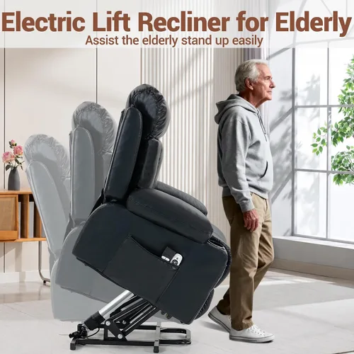 Miniatura 4 de Power Lift Recliner Chair for Elderly, Electric Oversized Single Sofa with Vibration Massage and Heat, Cup Holder and USB Charge Port for Living