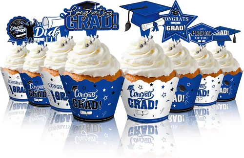 Miniatura 12 de Lincia 96 Pcs 2026 Graduation Cupcake Toppers 2026 Graduation Cupcake Liners Decorations with Picks, Grad Party Supplies Cake Topper and Green
