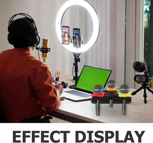 Miniatura 8 de jojofuny Soporte de micrófono múltiple para 7 micrófonos, soporte de escritorio para 7 micrófonos inalámbricos o con cable, soporte de micrófono