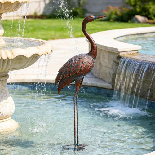 Miniatura 5 de Estatuas y esculturas de grúa de jardín al aire libre Chisheen Arte de patio de metal Estatua para decoración de jardín de tamaño grande