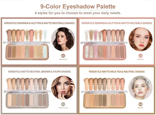 Miniatura 7 de Paleta de sombra de ojos desnuda 9 colores neutro desnudo mate brillo purpurina sombra de ojos paleta de maquillaje de alta pigmentación