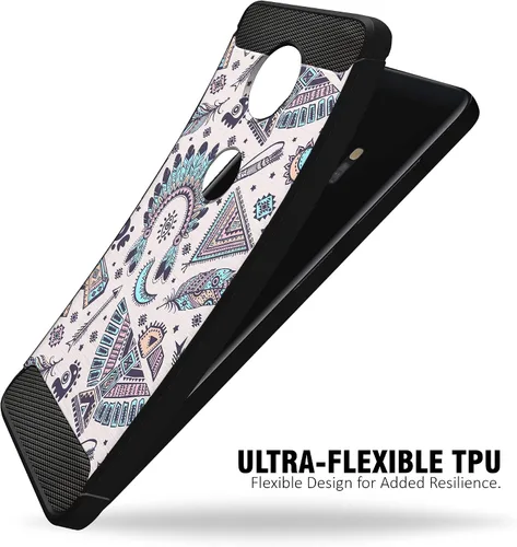 Miniatura 3 de CasesOnDeck - Funda compatible con Motorola Moto Z4 / Moto Z4 Play, diseño tribal floral mate TPU flexible fibra de carbono texturizada (azul tribal)